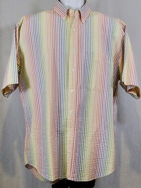 Vintage Ralph Lauren Seersucker Short Sleeve Shirt - Mens Medium